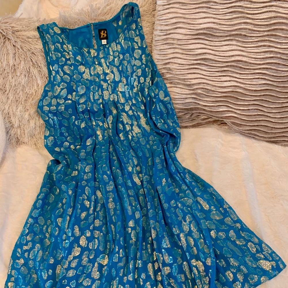 Turquoise, animal print dress